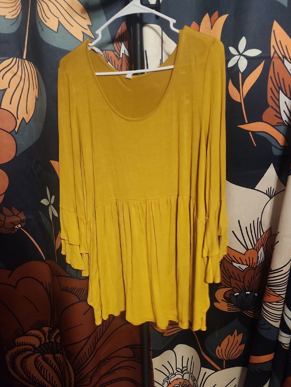 Emerald Mustard Yellow Long Sleeve Babydoll Top